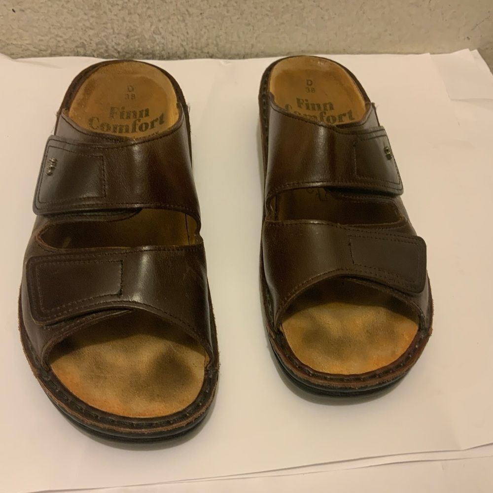 FINN COMFORT Slide 2 Strap Sandals Slides Leather Comfort Size 38 Brown